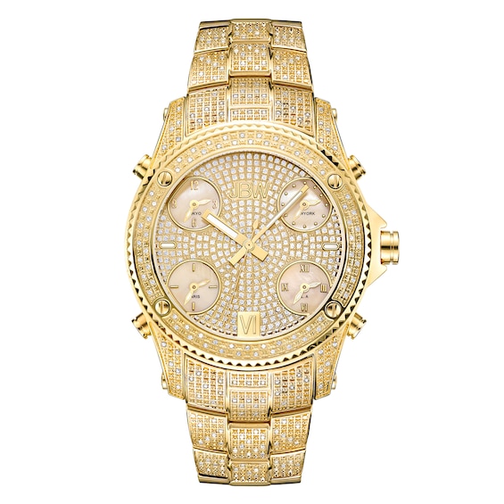 Men's JBW Jet Setter 2-1/3 CT. T.w. Diamond 18K Gold Plate Watch (Model: Jb-6213-A)