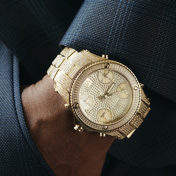 Men's JBW Jet Setter 2-1/3 CT. T.w. Diamond 18K Gold Plate Watch (Model: Jb-6213-A)