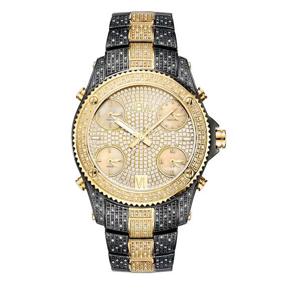Men's JBW Jet Setter 2-1/3 CT. T.w. Diamond 18K Gold Plate and Black IP Watch with Gold-Tone Dial (Model: Jb-6213-D)