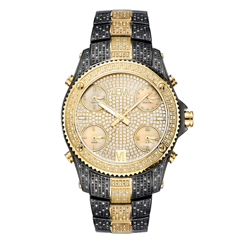 Men's JBW Jet Setter 2-1/3 CT. T.W. Diamond 18K Gold Plate and Black IP Watch with Gold-Tone Dial (Model: JB-6213-D)