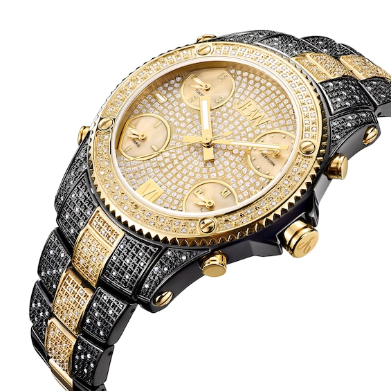 Men's JBW Jet Setter 2-1/3 CT. T.w. Diamond 18K Gold Plate and Black IP Watch with Gold-Tone Dial (Model: Jb-6213-D)