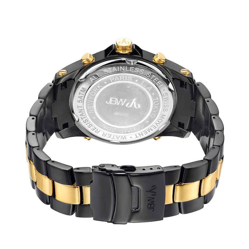 Men's JBW Jet Setter 2-1/3 CT. T.W. Diamond 18K Gold Plate and Black IP Watch with Gold-Tone Dial (Model: JB-6213-D)