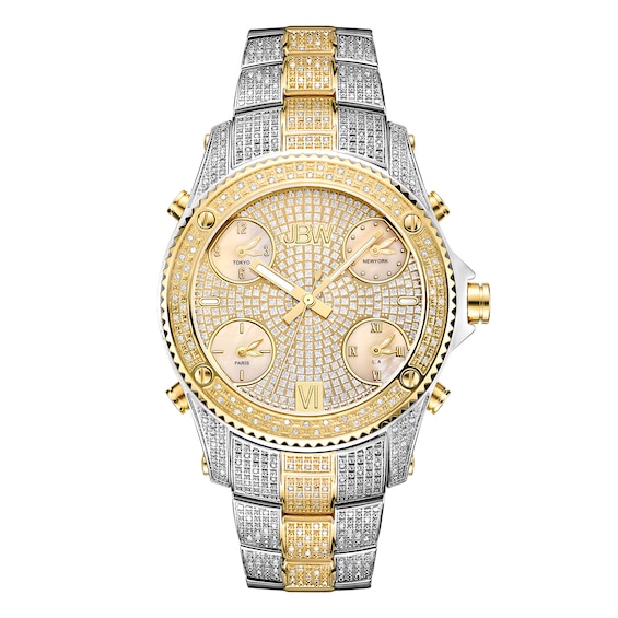 Men's JBW Jet Setter 2-1/3 CT. T.w. Diamond 18K Gold Plate Two-Tone Watch with Gold-Tone Dial (Model: Jb-6213-E)