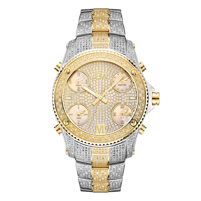 Men's JBW Jet Setter 2-1/3 CT. T.W. Diamond 18K Gold Plate Two-Tone Watch with Gold-Tone Dial (Model: JB-6213-E)