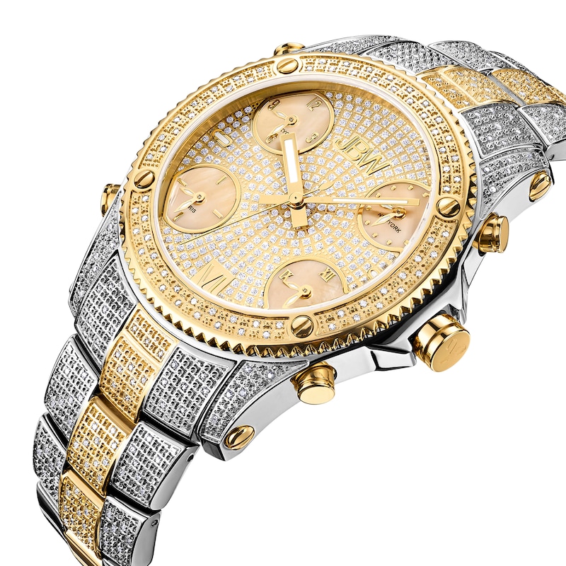 Main Image 2 of Men's JBW Jet Setter 2-1/3 CT. T.W. Diamond 18K Gold Plate Two-Tone Watch with Gold-Tone Dial (Model: JB-6213-E)