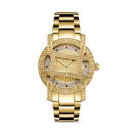 Ladies' JBW Olympia 10 YR 1/5 CT. T.W. Diamond and Crystal Accent 18K Gold Plate Watch (Model: JB-6214-10B)