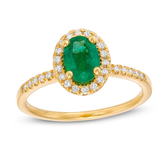 Oval Emerald and 1/5 CT. T.w. Diamond Frame Engagement Ring in 14K Gold
