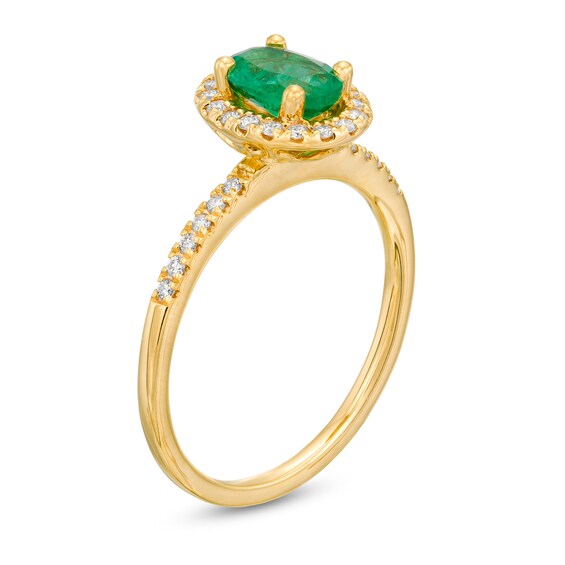 Oval Emerald and 1/5 CT. T.w. Diamond Frame Engagement Ring in 14K Gold