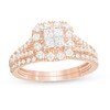 1 CT. T.W. Quad Princess-Cut Diamond Frame Split Shank Bridal Set in 10K Rose Gold