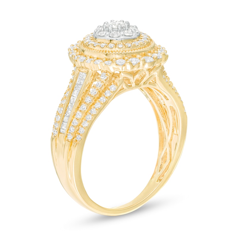 1 CT. T.W. Diamond Triple Frame Multi-Row Engagement Ring in 10K Gold