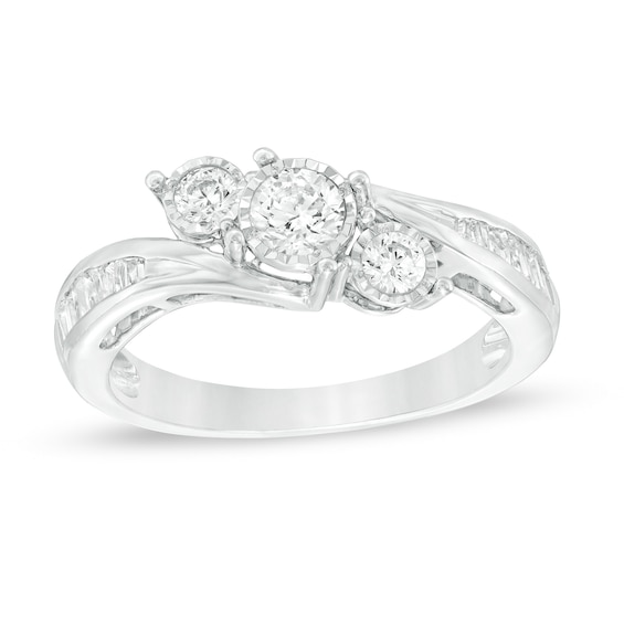 1/2 CT. T.w. Diamond Past Present FutureÂ® Bypass Ring in 10K White Gold
