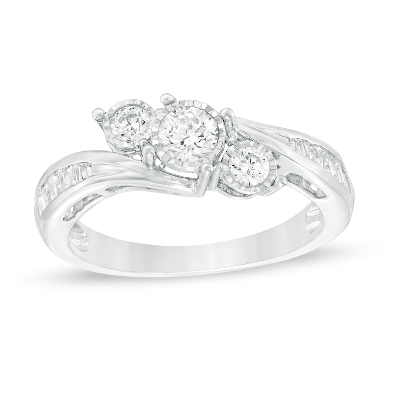 Main Image 1 of 1/2 CT. T.W. Diamond Past Present Future® Bypass Ring in 10K White Gold