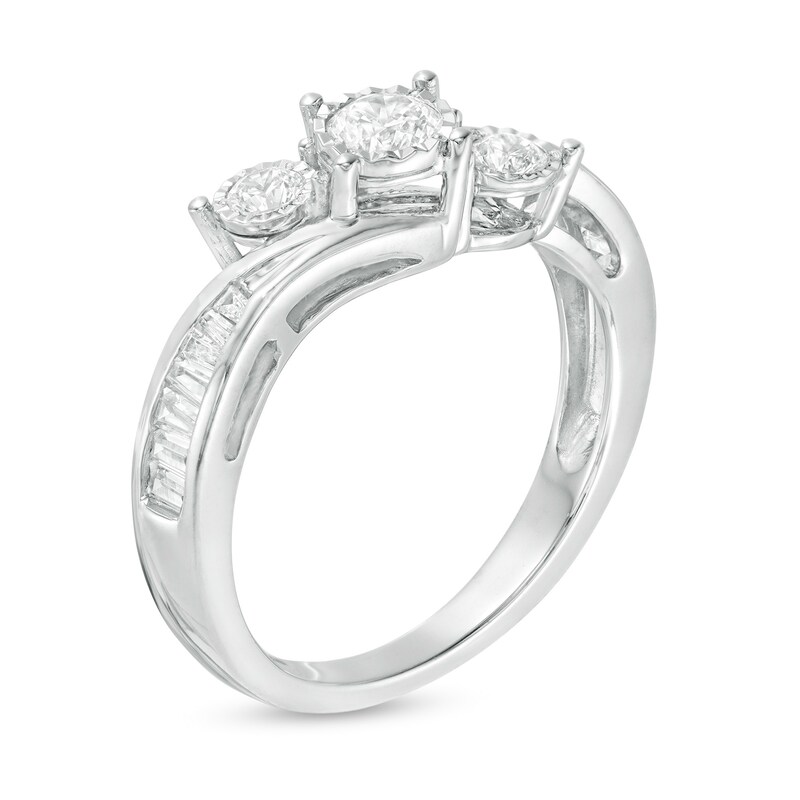 Main Image 3 of 1/2 CT. T.W. Diamond Past Present Future® Bypass Ring in 10K White Gold