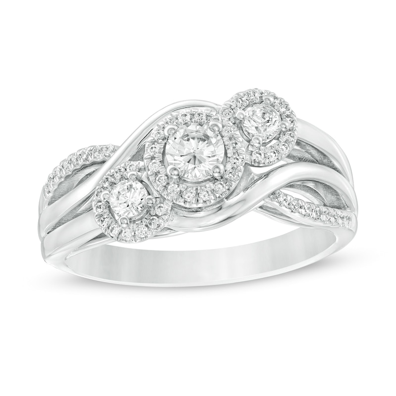 Main Image 1 of 1/2 CT. T.W. Diamond Past Present Future® Frame Split Shank Bypass Ring in 10K White Gold