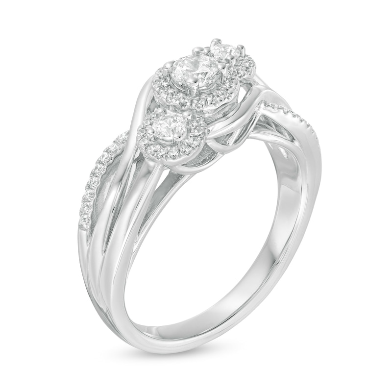 Main Image 3 of 1/2 CT. T.W. Diamond Past Present Future® Frame Split Shank Bypass Ring in 10K White Gold