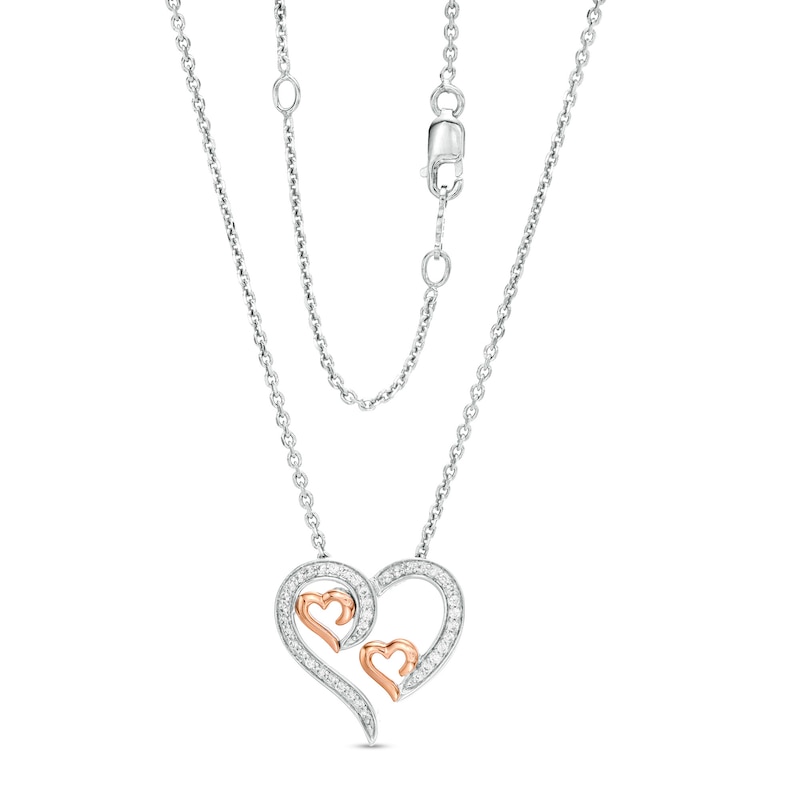 1/5 CT. T.W. Diamond Triple Swirl Heart Pendant in Sterling Silver and 10K Rose Gold