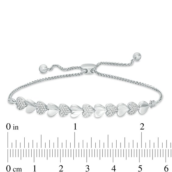 1/3 CT. T.W. Diamond Sideways Heart Bolo Bracelet in Sterling Silver - 9.5"
