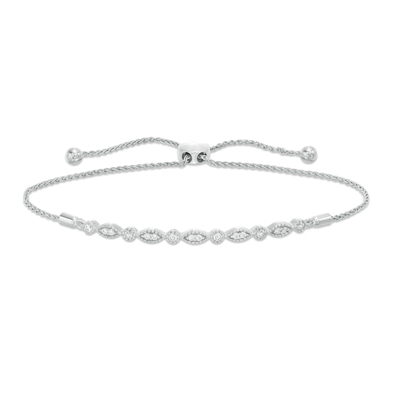 1/4 CT. T.W. Diamond Marquise and Circle Vintage-Style Bolo Bracelet in Sterling Silver - 9.25" 1/4 CT. T.W. Diamond Marquise and Circle Vintage-Style Bolo Bracelet in Sterling Silver - 9.25"