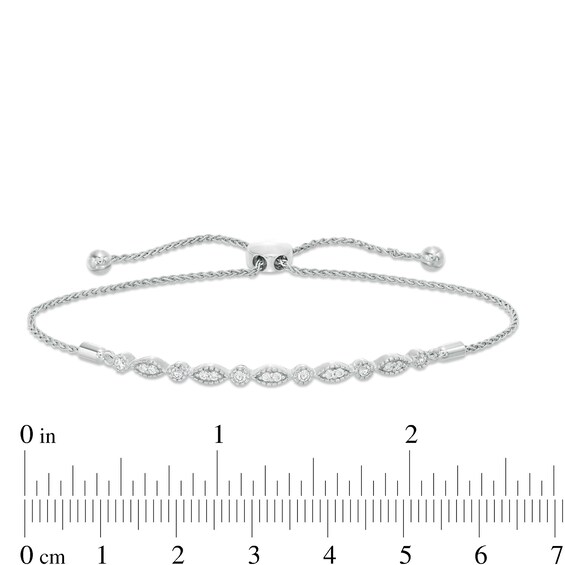 1/4 CT. T.W. Diamond Marquise and Circle Vintage-Style Bolo Bracelet in Sterling Silver - 9.25" 1/4 CT. T.W. Diamond Marquise and Circle Vintage-Style Bolo Bracelet in Sterling Silver - 9.25"