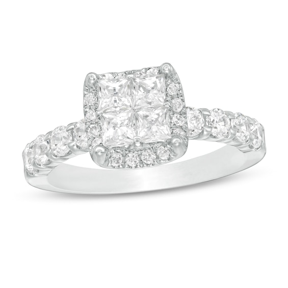 1-5/8 CT. T.w. Princess-Cut Quad Diamond Frame Engagement Ring in 14K White Gold