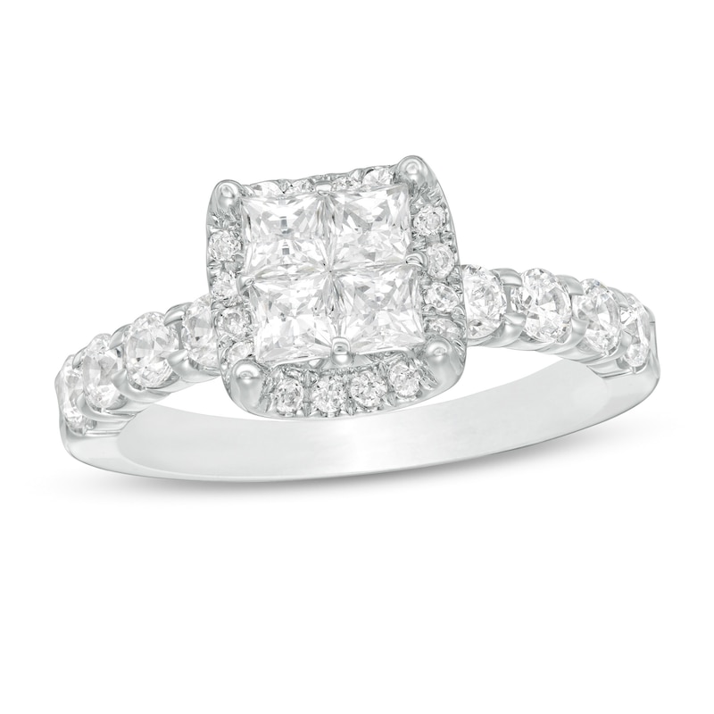 Main Image 1 of 1-5/8 CT. T.W. Princess-Cut Quad Diamond Frame Engagement Ring in 14K White Gold
