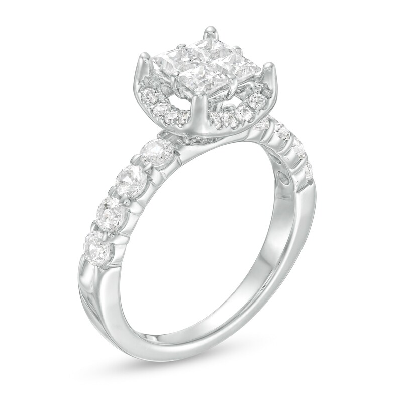 Main Image 3 of 1-5/8 CT. T.W. Princess-Cut Quad Diamond Frame Engagement Ring in 14K White Gold