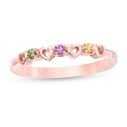 Mother's Birthstone and Heart Outline Alternating Ring (2-4 Stones)