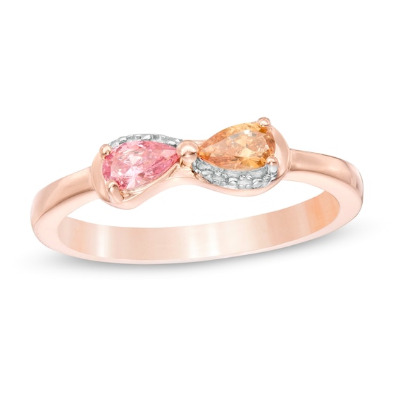 Couple's Pear-Shaped Birthstone and Beaded Infinity Ring (2 Stones)