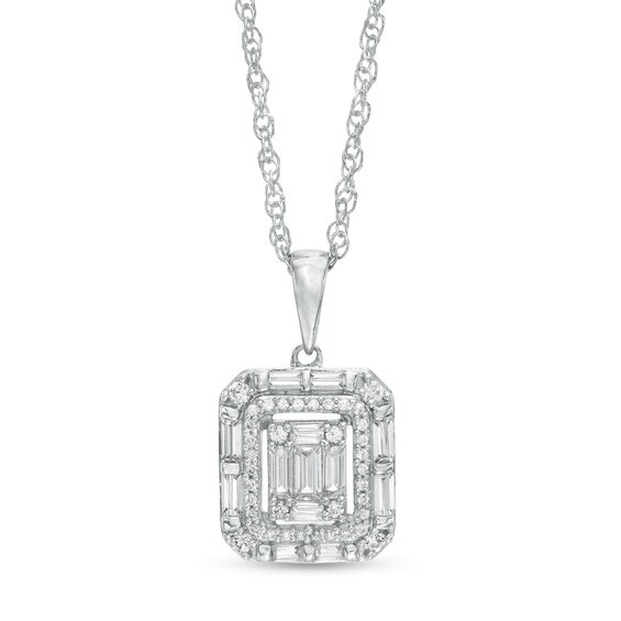 1/3 CT. T.W. Composite Diamond Double Octagonal Frame Pendant in 10K White Gold 1/3 CT. T.W. Composite Diamond Double Octagonal Frame Pendant in 10K White Gold
