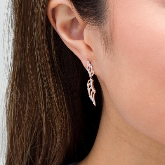 1/4 CT. T.W. Diamond Wing Drop Earrings in 10K Rose Gold 1/4 CT. T.W. Diamond Wing Drop Earrings in 10K Rose Gold
