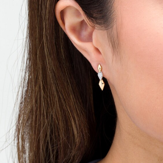 1/20 CT. T.W. Diamond Graduated Geometric Triple Drop Earrings in 10K Gold 1/20 CT. T.W. Diamond Graduated Geometric Triple Drop Earrings in 10K Gold
