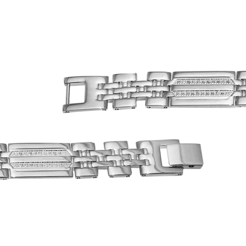 Main Image 3 of 1/3 CT. T.W. Diamond Double Row Link Bracelet in Stainless Steel - 8.5"