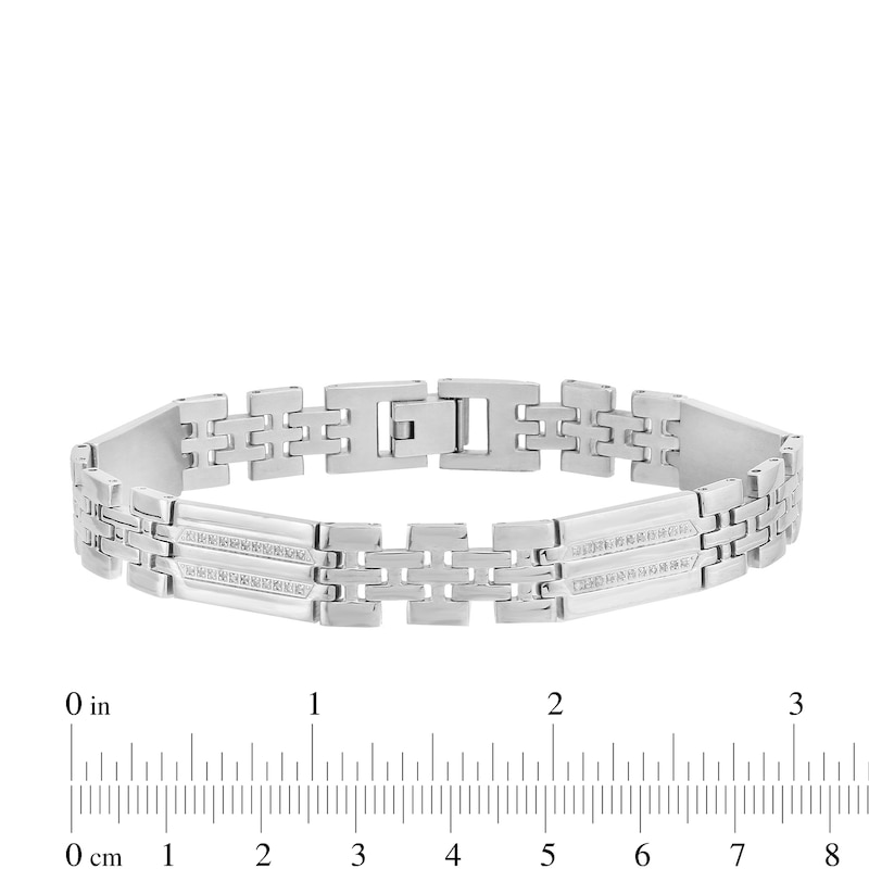 Main Image 4 of 1/3 CT. T.W. Diamond Double Row Link Bracelet in Stainless Steel - 8.5"
