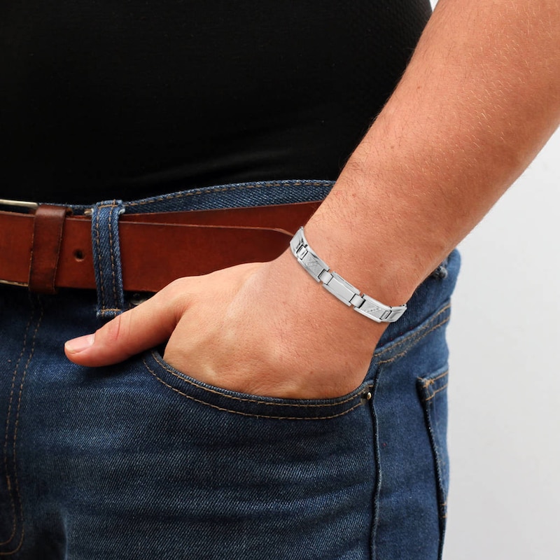 Main Image 2 of 1/10 CT. T.W. Diamond Slant Row Link Bracelet in Stainless Steel