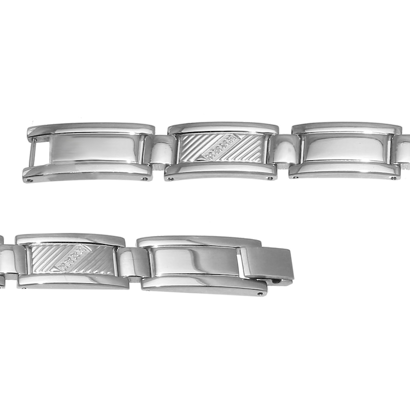 Main Image 3 of 1/10 CT. T.W. Diamond Slant Row Link Bracelet in Stainless Steel