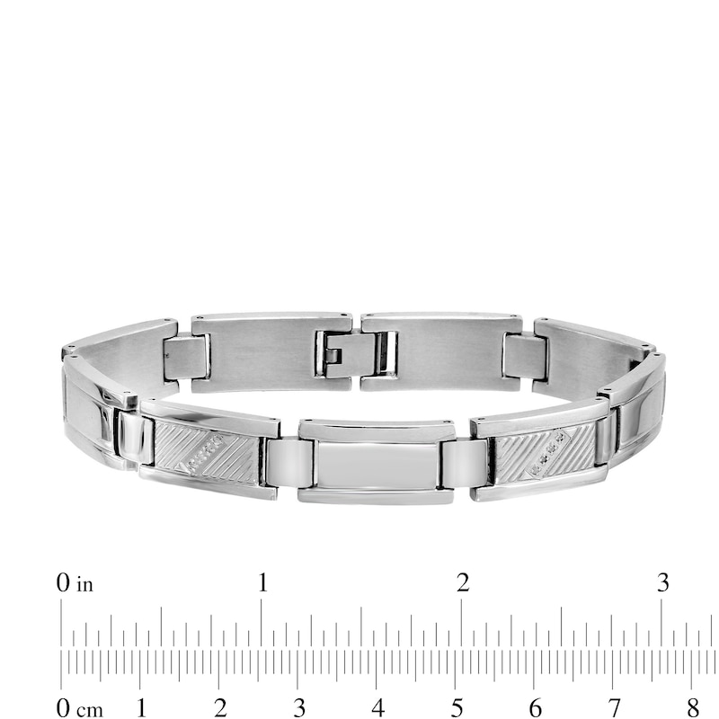 Main Image 4 of 1/10 CT. T.W. Diamond Slant Row Link Bracelet in Stainless Steel