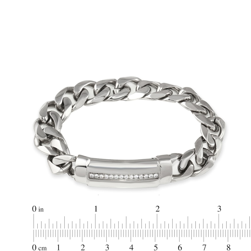 Men's 1/6 CT. T.W. Diamond Row ID Curb Chain Bracelet in Stainless Steel - 8.5"