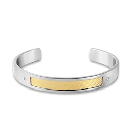 1/20 CT. T.W. Diamond Woven Texture Inlay Cuff in Stainless Steel and 18K Gold - 7.5"