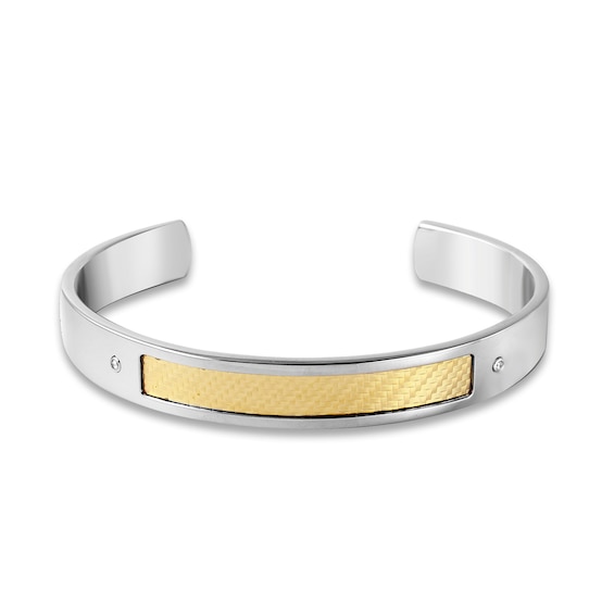 1/20 CT. T.w. Diamond Woven Texture Inlay Cuff in Stainless Steel and 18K Gold - 7.5"