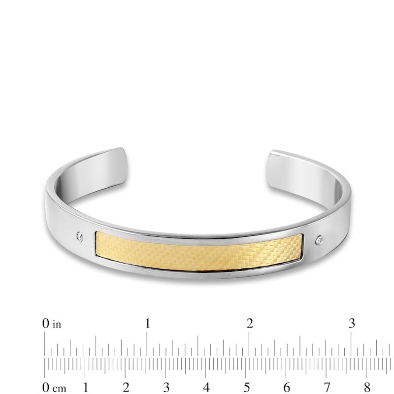 Main Image 3 of 1/20 CT. T.W. Diamond Woven Texture Inlay Cuff in Stainless Steel and 18K Gold - 7.5"