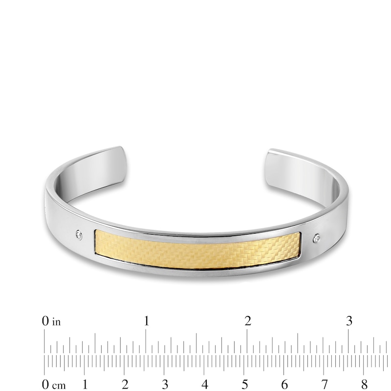 Men's 1/20 CT. T.W. Diamond Woven Texture Inlay Cuff in Stainless Steel and 18K Gold - 7.5"