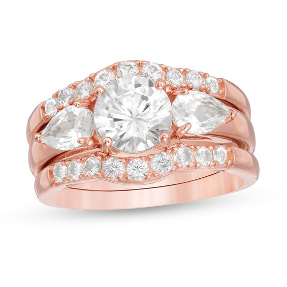 Lab-Created White Sapphire Three Piece Bridal Set in Sterling Silver with 14K Rose Gold Plate Lab-Created White Sapphire Three Piece Bridal Set in Sterling Silver with 14K Rose Gold Plate
