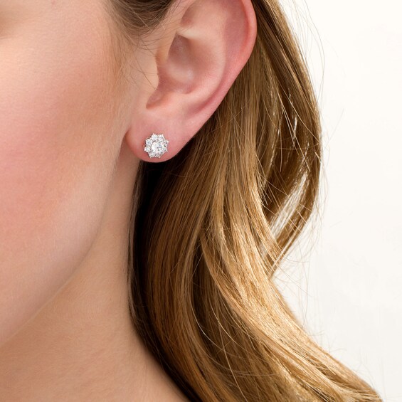 1 CT. T.w. Diamond Flower Frame Stud Earrings in 10K White Gold