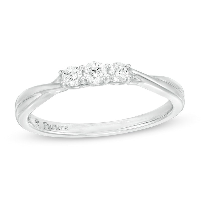 Main Image 1 of 1/5 CT. T.W. Diamond Past Present Future® Crossover Shank Ring in 10K White Gold