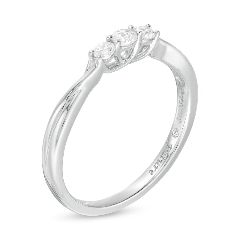 Main Image 3 of 1/5 CT. T.W. Diamond Past Present Future® Crossover Shank Ring in 10K White Gold