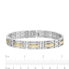 Thumbnail Image 4 of Three Row Textured Inlay Link Bracelet in Stainless Steel and 14K Gold - 8.5"
