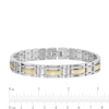 Thumbnail Image 3 of Men's Three Row Textured Inlay Link Bracelet in Stainless Steel and 14K Gold - 8.5"