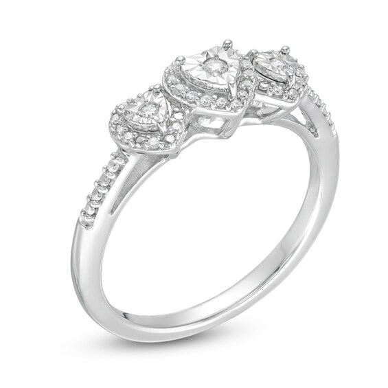 1/8 CT. T.w. Diamond Three Stone Heart Frame Promise Ring in Sterling Silver