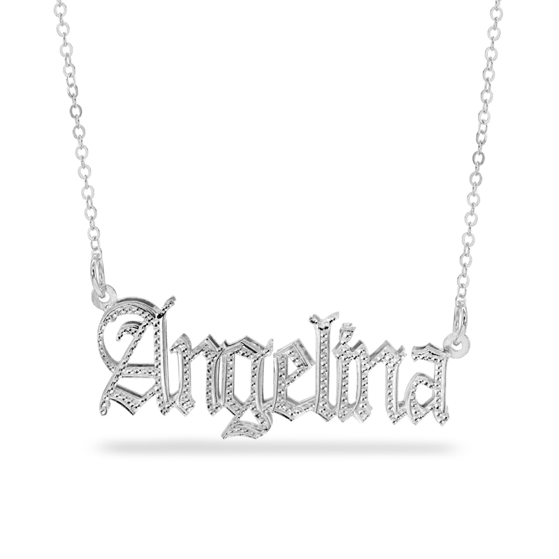 Textured Old English Name Necklace in Sterling Silver (1 Line)