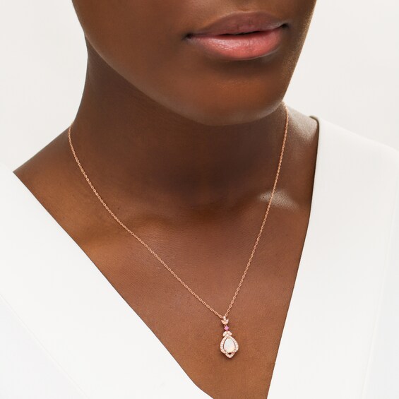 Pear-Shaped Lab-Created Opal, Pink and White Sapphire Lotus Drop Pendant in Sterling Silver with 14K Rose Gold Plate Pear-Shaped Lab-Created Opal, Pink and White Sapphire Lotus Drop Pendant in Sterling Silver with 14K Rose Gold Plate